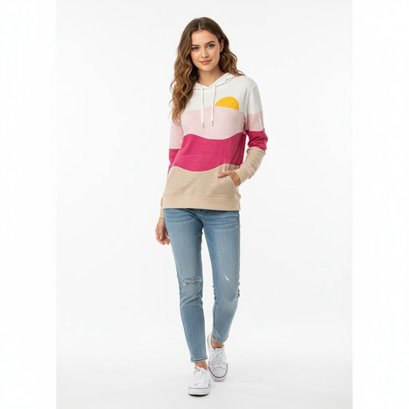 Faherty Azores S Pink Beige White Striped Sunset Hoodie - Small - Picture 1 of 8